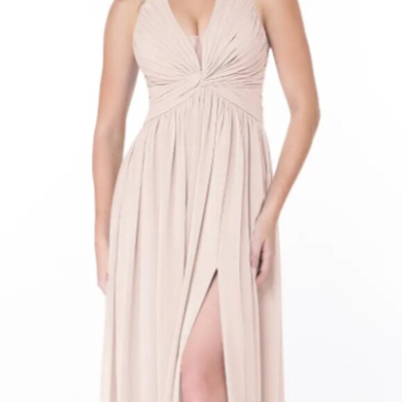 HEMMED PETITE Azazie Jaclyn Rose Petal Flowy Pleated Chiffon Dress - Picture 3 of 3